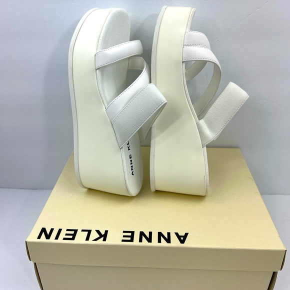 ANNE KLEIN, AKVAI WHITE SLIP ONS PLATFORM ELASTIC TOP WITH SUPER CUSHION SOLE 8M - Picture 6 of 16